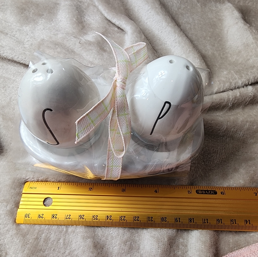 Rae Dunn White Ceramic Egg Salt And Pepper Shakers With Nest Tray New - Picture 9 of 11
